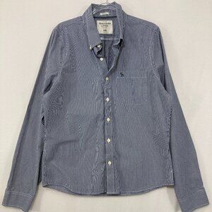 Abercrombie & Fitch Men's Shirt XXL Muscle Navy Gingham Long Sleeve Button Up